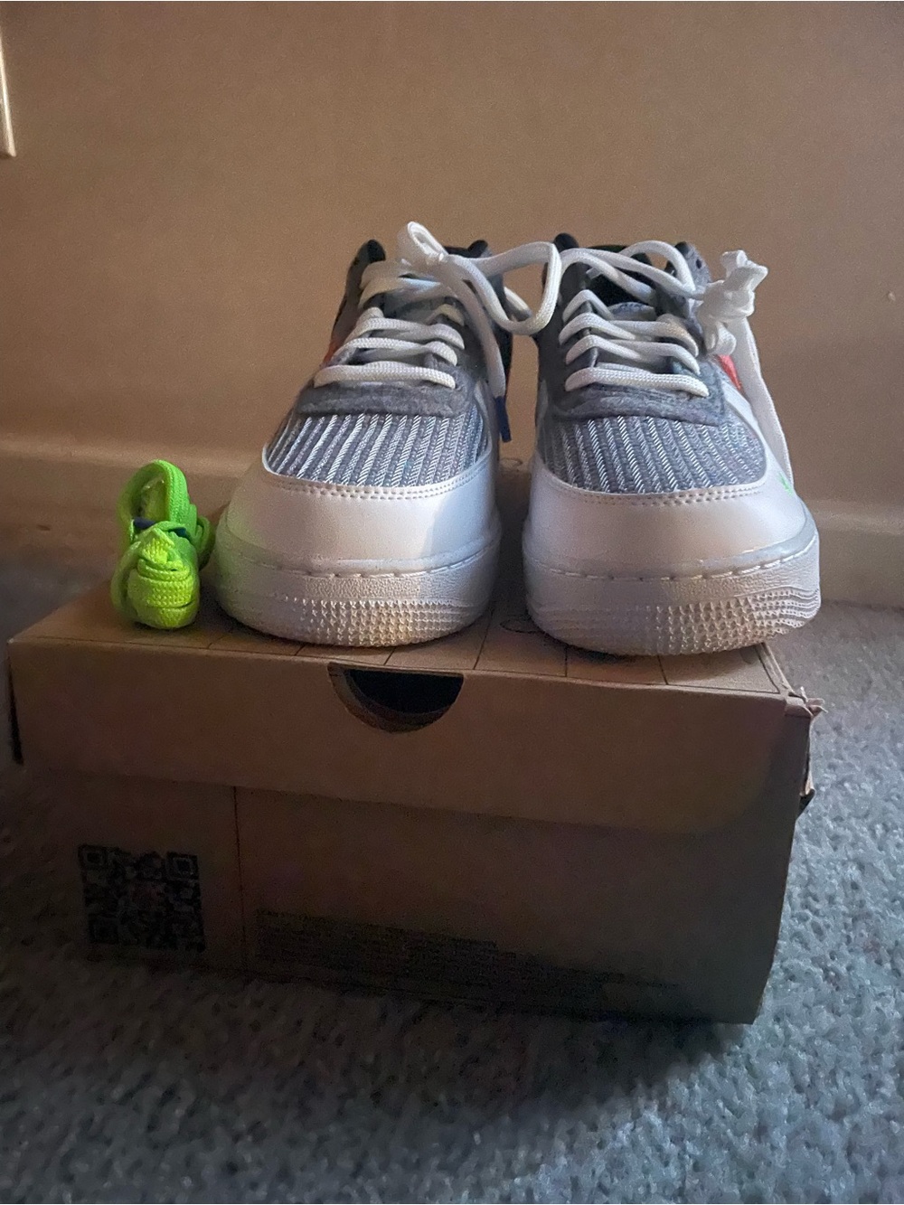 Nike White, Gray & Neon Green Low-Top Sneakers